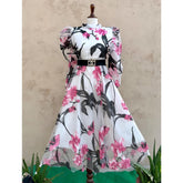 Organza Stuff Flair Frock with Puff Sleeves