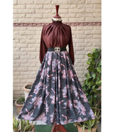 Silk Flair Skirt with Stone Channel Belt