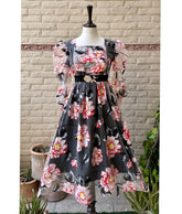 Plated Body Frock with Puff Sleeves