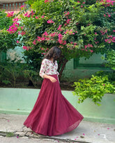 White flower print top with full flair skirt