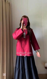 Maroon & Black Tiered Skirt Kurti Set