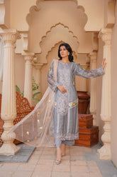 Elegant Embroidered Organza 3-Piece Suit