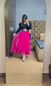 Pinkish Skirt & Black Top Set