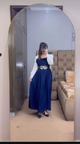 Blue Belted Frock with Puff Sleeves