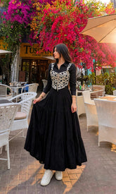 Elegant black frock with beautiful printed corset