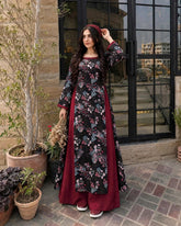 Black printed long shirt & with mahroon plazoβyour favourite in imporded stone fabricβ¨