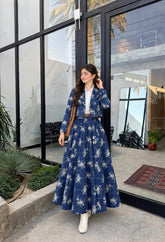 Beautiful blue printed skirt coat & shirt Suiting stuff coat & skirt