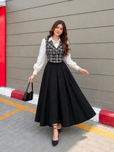 Imported wool waistcoat stuff with white shirt & black full flair skirt