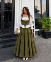 Olive green skirt with Turkish style top Imported euro fabric china fabric 100%
