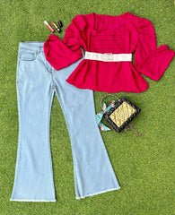 Glamour Top with Bell Bottom Jeans Ensemble