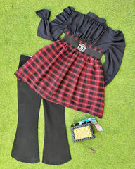 Turkish Elegance Checkered Top & Bell Bottom Jeans