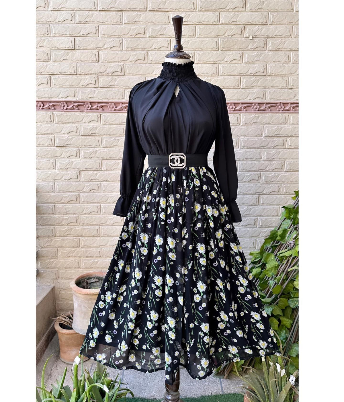 Chiffon Flair Skirt & Smoked Neck Top