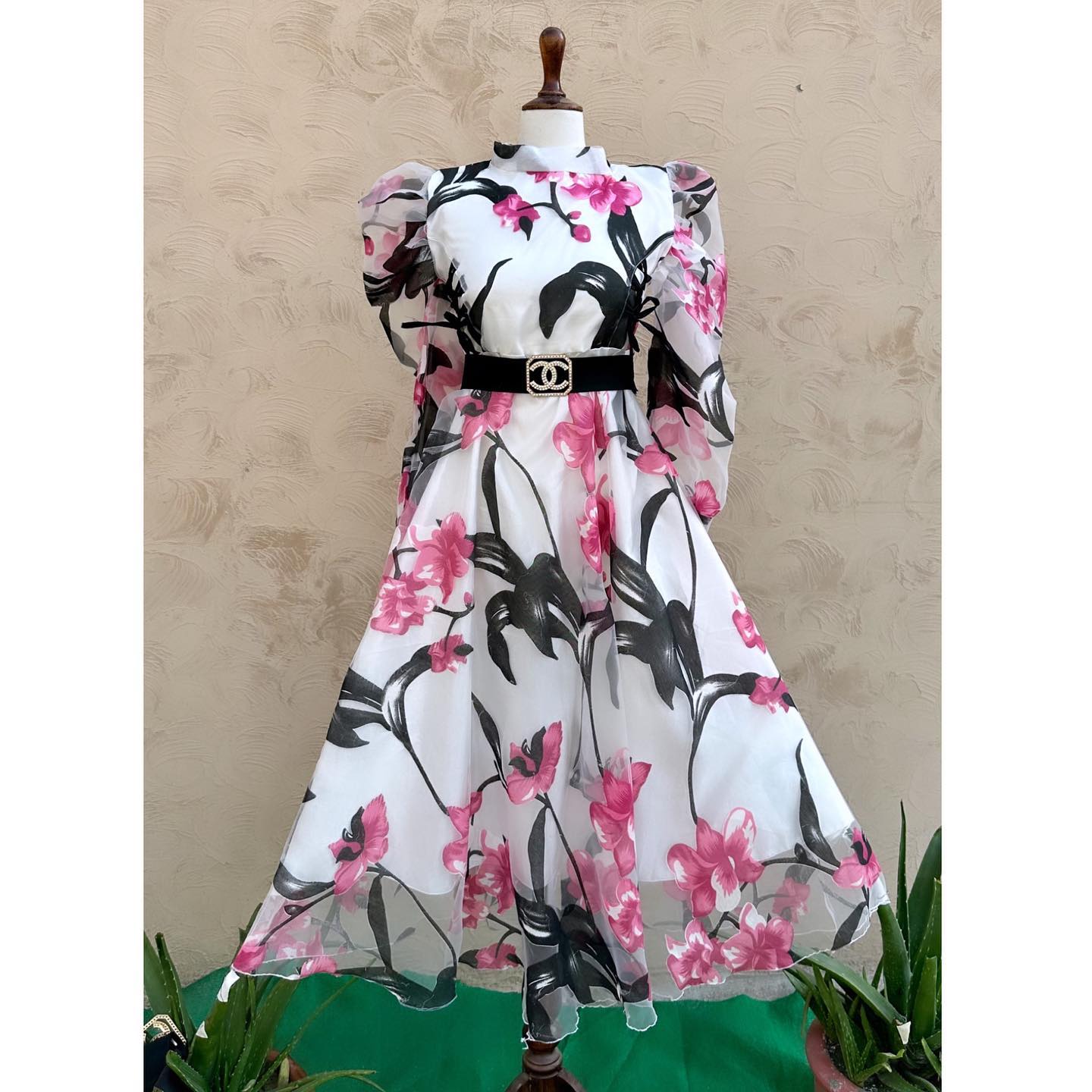 Organza Stuff Flair Frock with Puff Sleeves