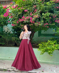 White flower print top with full flair skirt