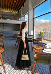 Elegant printed corset & shirt with black full flair skirt