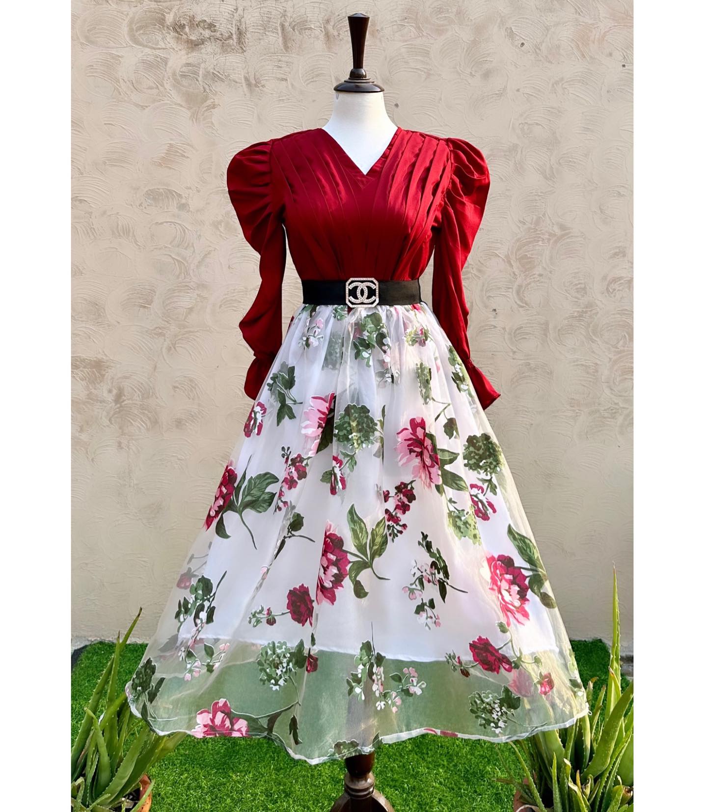 Organza Flair Skirt with Puff Sleeves