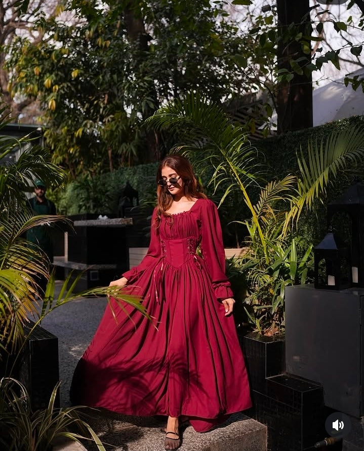 Elegant Maroon Turkish Style Frock