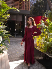 Premium Maroon Turkish Style Flared Frock – Elegant Fusion Wear