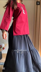 Maroon & Black Tiered Skirt Kurti Set