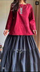 Maroon & Black Tiered Skirt Kurti Set