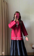 Maroon & Black Tiered Skirt Kurti Set