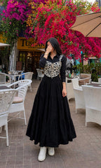 Elegant black frock with beautiful printed corset