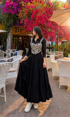 Elegant black frock with beautiful printed corset