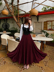 Elegant blue corset & white shirt with brown skir