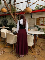 Elegant blue corset & white shirt with brown skir