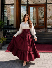 Elegent white&Mahroon Shirt&Skirt