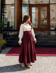 Elegent white&Mahroon Shirt&Skirt
