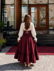 Elegent white&Mahroon Shirt&Skirt