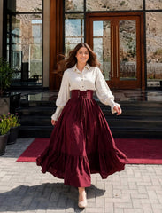 Elegent white&Mahroon Shirt&Skirt