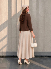 Chocolate brown shirt inner & beige skirt with belt—your favourite in Egyptian viscose fabric✨