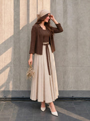 Chocolate brown shirt inner & beige skirt with belt—your favourite in Egyptian viscose fabric✨