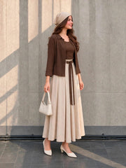 Chocolate brown shirt inner & beige skirt with belt—your favourite in Egyptian viscose fabric✨