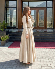 Elegant beige frock with button down coat