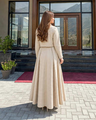 Elegant beige frock with button down coat