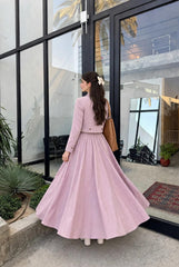 Pink link coat & white shirt with full flair skirt