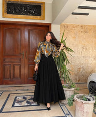 The Noir Bloom Set - Houndstooth Bow-Tie top & Flared Maxi Skirt