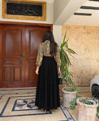 The Noir Bloom Set - Houndstooth Bow-Tie top & Flared Maxi Skirt