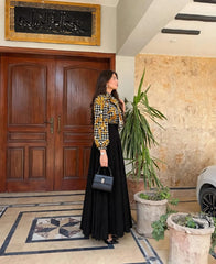 The Noir Bloom Set - Houndstooth Bow-Tie top & Flared Maxi Skirt