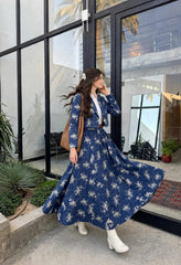 Beautiful blue printed skirt coat & shirt Suiting stuff coat & skirt