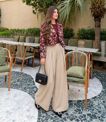 Mahroon printed coat & inner with old money style trouser