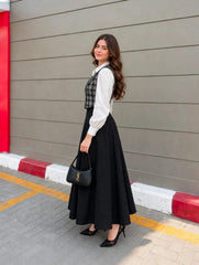 Imported wool waistcoat stuff with white shirt & black full flair skirt