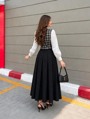 Imported wool waistcoat stuff with white shirt & black full flair skirt