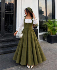 Olive green skirt with Turkish style top Imported euro fabric china fabric 100%