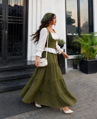 Olive green skirt with Turkish style top Imported euro fabric china fabric 100%