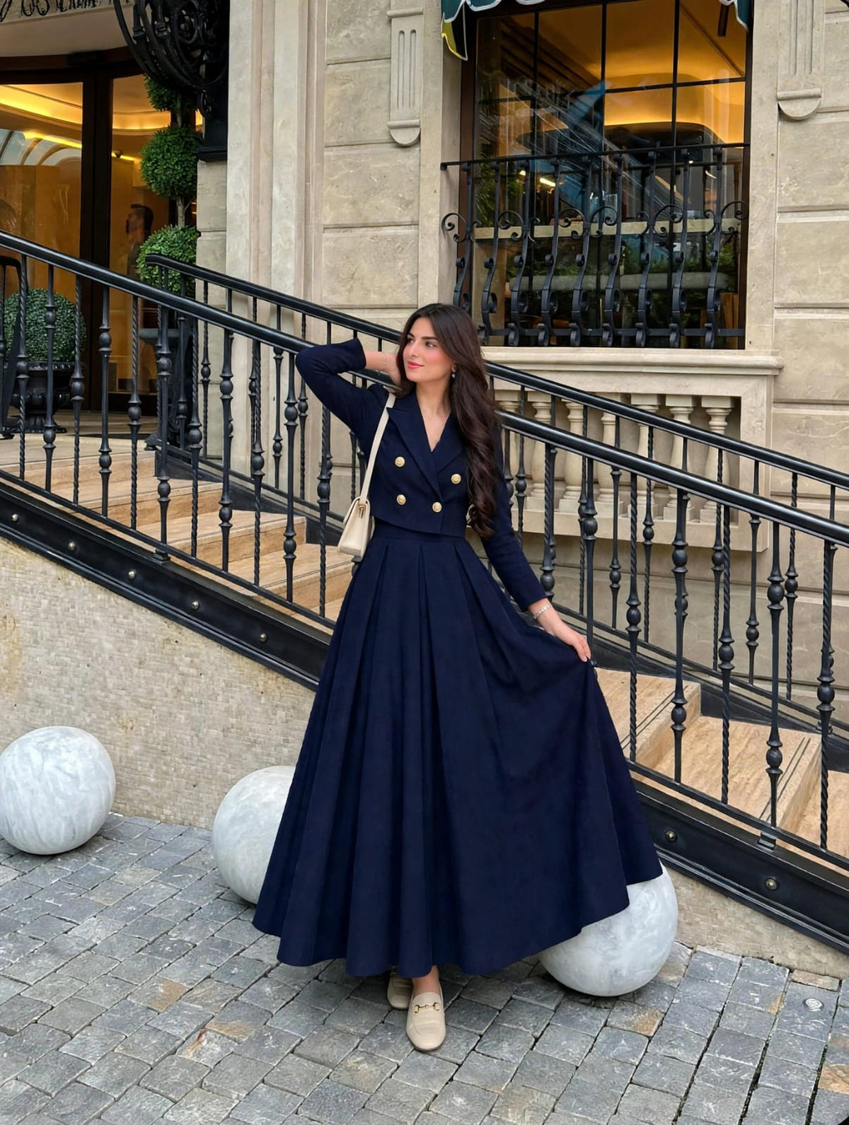 Navi blue skirt with elegant coat