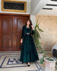 Emerald Green Korean Velvet Long Maxi